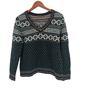 Vintage Lambswool blend vneck winter sweater Montego womens XL green red vneck